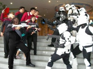 Although, come on. The Star Trek folk would totally win this battle. Have you seen a storm trooper shoot?