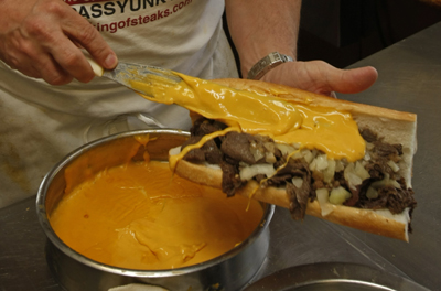 Apparently a proper philly cheesesteak is done with Cheez whiz. I say it just ruins good steak.